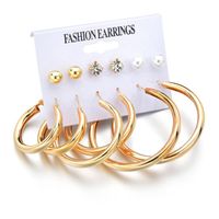 New Fashion Rhinestone Pearl Large Hoop Earrings 6 Piece Set Fashion Exaggerated Earrings Set Wholesale main image 4