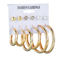 New Fashion Rhinestone Pearl Large Hoop Earrings 6 Piece Set Fashion Exaggerated Earrings Set Wholesale main image 6