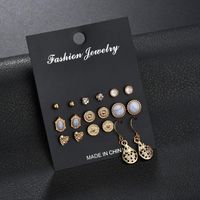 New Fashion Retro Turquoise Earrings Love Rhinestone 9 Pairs Of Earrings Set main image 1