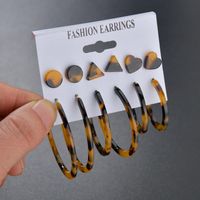 New Leopard Large C-shaped Earrings Triangle Peach Heart Geometric Stud Earrings Set For Women Wholesale main image 4