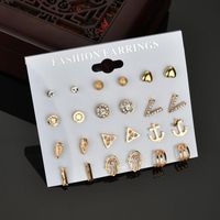 New Fashion Love V-shaped Crystal Diamond Frosted Ball 12 Pairs Of Earrings Set For Women Wholesale main image 1