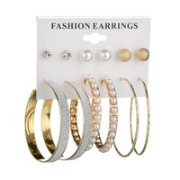New Fashion Exaggerated Pearl Large Circle Earrings 6 Pairs Of Matte Diamond Earrings Set For Women main image 1