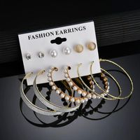 Hot Sale Neue Europäische Und Amerikanische Mode Übertriebene Perlen Große Kreis Ohrringe 6 Paar Platten Matt Diamant Ohrringe Set main image 4