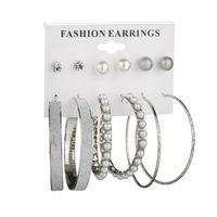 Hot Sale Neue Europäische Und Amerikanische Mode Übertriebene Perlen Große Kreis Ohrringe 6 Paar Platten Matt Diamant Ohrringe Set main image 5