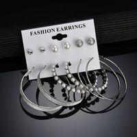 Hot Sale Neue Europäische Und Amerikanische Mode Übertriebene Perlen Große Kreis Ohrringe 6 Paar Platten Matt Diamant Ohrringe Set main image 6