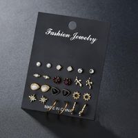 New Fashion 12 Pairs Of Earrings Simple Wild Rhinestone Pearl Geometric Earrings For Women Wholesale main image 3