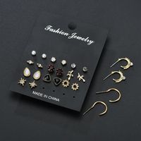 New Fashion 12 Pairs Of Earrings Simple Wild Rhinestone Pearl Geometric Earrings For Women Wholesale main image 4