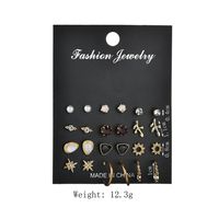 New Fashion 12 Pairs Of Earrings Simple Wild Rhinestone Pearl Geometric Earrings For Women Wholesale main image 5