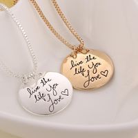New Fashion Round Letter Tag Live The Life You Love Love Pendant Necklace Wholesale main image 3