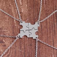 New Fashion Oil Drop Puzzle Pendant Necklace Four-color Stitching Bestfriend Good Friend Girlfriend Necklace Set main image 4