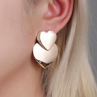 New Fashion Metal Sweet Double Peach Heart Earrings Love Heart Earrings For Women Wholesale main image 2