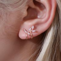 New Rose Ear Clip Zircon Ear Clip Sweet Leaf Curved Ear Bone Clip Earrings main image 1