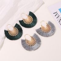 New Fashion Retro Exaggerated Fan-shaped Lace Pattern Tassel Earrings Wholesale main image 5