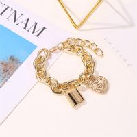 New Fashion Punk Style Hip-hop Thick Chain Lock Couple Love Pendant Bracelet Wholesale main image 4