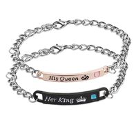 New Couple Her King His Queen Fashion Simple English Alphabet Diamond Id Bracelet main image 1