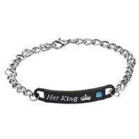 New Couple Her King His Queen Fashion Simple English Alphabet Diamond Id Bracelet main image 3