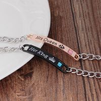 New Couple Her King His Queen Fashion Simple English Alphabet Diamond Id Bracelet main image 2