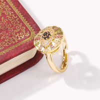 New Fashion Devil&#39;s Eye Micro-inserted Zircon Hollow Round Adjustable Ring Wholesale main image 4