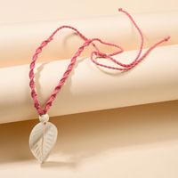 New Product Creative Ethnic Style Hand-knitted Rope Necklace Fashion Resin Maple Leaf Pendant Necklace Wholesale main image 5