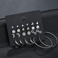New 12 Pairs Of Stars And Moon Small 8-character Earrings And Earrings Combination Set sku image 2