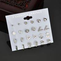 New Fashion Love V-shaped Crystal Diamond Frosted Ball 12 Pairs Of Earrings Set For Women Wholesale sku image 2