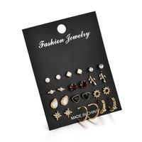 New Fashion 12 Pairs Of Earrings Simple Wild Rhinestone Pearl Geometric Earrings For Women Wholesale sku image 1