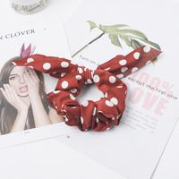 New Fashion Dot Dot Wave Ear Rabbit Fabric Streamer Cheap Scrunchies Wholesale sku image 2