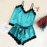 New Fashion Sexy Suspenders V-neck Lace Satin Suit Comfortable Home Sexy Lingerie main image 4