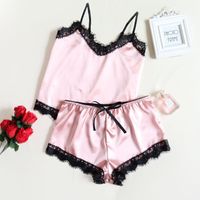 New Fashion Sexy Suspenders V-neck Lace Satin Suit Comfortable Home Sexy Lingerie sku image 1