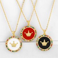 New Fashion Hip Hop Necklace Sweater Chain Crown Round Pendant Necklace Wholesale main image 2