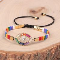 Nouvelle Peinture Contraste Couleur Coloré Tissé Bracelet Extensible En Gros Européen Et Américain Ins Eye Couleur Zircon Bracelet main image 4