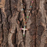 New Fashion Color Zircon Necklace Diamond Cross Necklace Dripping Stainless Steel Clavicle Necklace main image 4