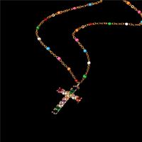 New Fashion Color Zircon Necklace Diamond Cross Necklace Dripping Stainless Steel Clavicle Necklace main image 5