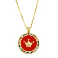 New Fashion Hip Hop Necklace Sweater Chain Crown Round Pendant Necklace Wholesale sku image 1