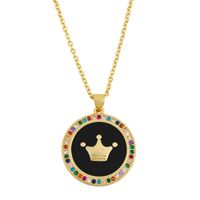 New Fashion Hip Hop Necklace Sweater Chain Crown Round Pendant Necklace Wholesale sku image 2
