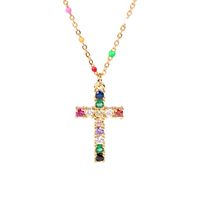 New Fashion Color Zircon Necklace Diamond Cross Necklace Dripping Stainless Steel Clavicle Necklace sku image 1