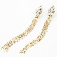 Korean Fashion Flash Diamond Rhombus Super Long Tassel Earrings Yiwu Nihaojewelry Wholesale sku image 3