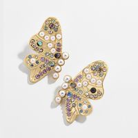 Korean New Crystal Earrings Colorful Butterfly Rhinestone Earrings Wholesale sku image 1