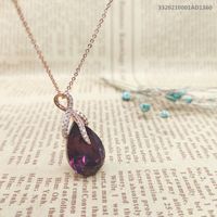 New Butterfly Amethyst Pendant Zircon Necklace Drop-shaped Jewelry Female Sweater Chain Wholesale main image 5