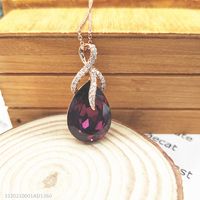 New Butterfly Amethyst Pendant Zircon Necklace Drop-shaped Jewelry Female Sweater Chain Wholesale main image 8