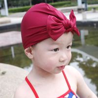 Children&#39;s Swimming Cap Bowknot Hat Good Elasticity Solid Color Printing Baby Swimming Cap main image 6