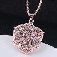 Fashion Metal Diamond Rose Flower Wild Long Necklace Yiwu Nihaojewelry Wholesale sku image 1