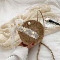 New Woven Handbags Wholesale Nihaojewelry Straw Bag Small Daisy Scarf Shoulder Messenger Handbag sku image 2