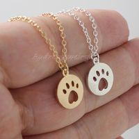 Hollow Cat Claw Necklace Copper Chain Geometric Round Cat And Dog Footprints Clavicle Chain Wholesale main image 1