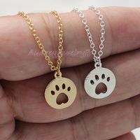 Hollow Cat Claw Necklace Copper Chain Geometric Round Cat And Dog Footprints Clavicle Chain Wholesale main image 6
