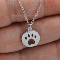 Hollow Cat Claw Necklace Copper Chain Geometric Round Cat And Dog Footprints Clavicle Chain Wholesale main image 4