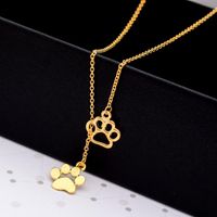 Long Hollow Cat Paw Dog Paw Pendant Necklace Animal Footprint Paw Necklace Wholesale main image 4