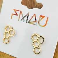 New Simple Honeycomb Stud Alloy Plating Hollow Geometric Hexagon Stud Earrings Wholesale main image 6