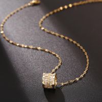 Simple Necklace Gold Titanium Full Diamond Zircon Titanium Steel Pendant Vacuum Plated 18k Gold Round Clavicle Chain main image 3