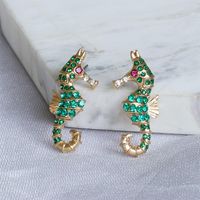 New Ocean Series Full Diamond Glass Hippocampal Earrings Fashion Exaggerated Earrings Wholesale main image 1